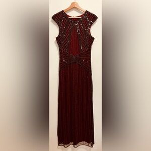 Elegant Burgundy Maxi Dress with Sequin Details